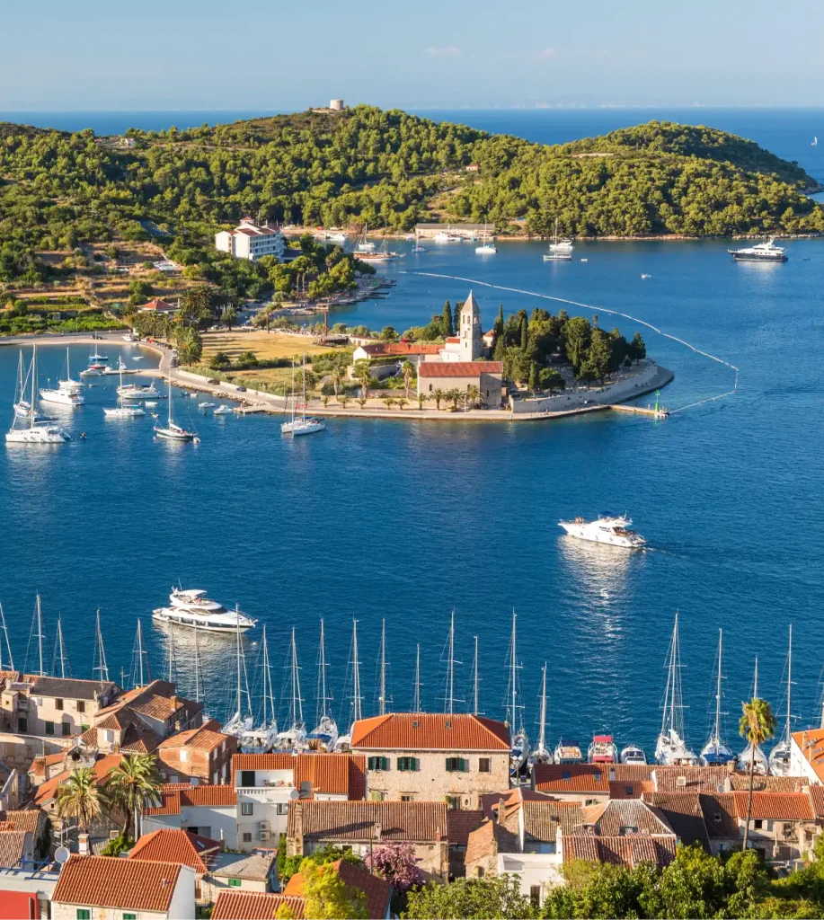 Vis town, Franciscan monastery, and harbour, photo Photo © Rimidolove / Envato Elements